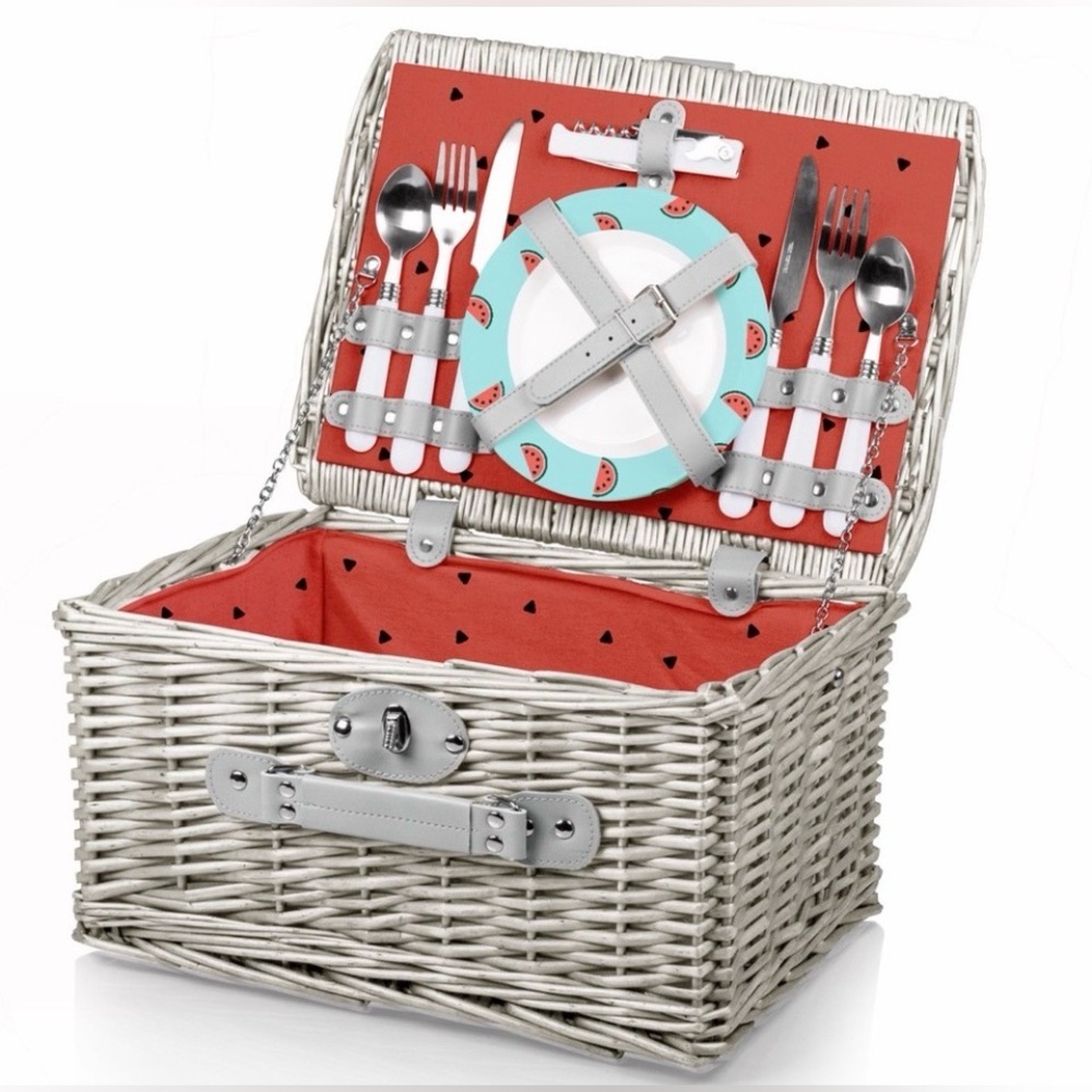 Picnic Time The Catalina Picnic Basket for 2 Watermelon Collection Handwoven